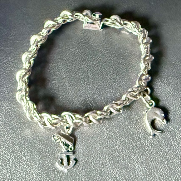 vtg Double Link A&Z Silver Charm Bracelet - Picture 1 of 4